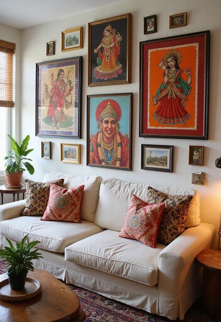 30 Indian Living Room Decor Ideas for Vibrant Homes - 17. Vibrant Artwork 1