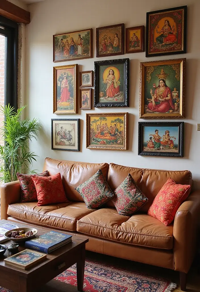 30 Indian Living Room Decor Ideas for Vibrant Homes - 2. Colorful Wall Art 1
