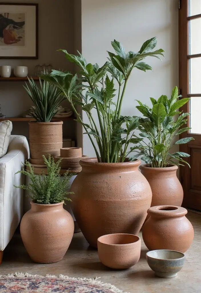 30 Indian Living Room Decor Ideas for Vibrant Homes - 21. Artisanal Pottery 1