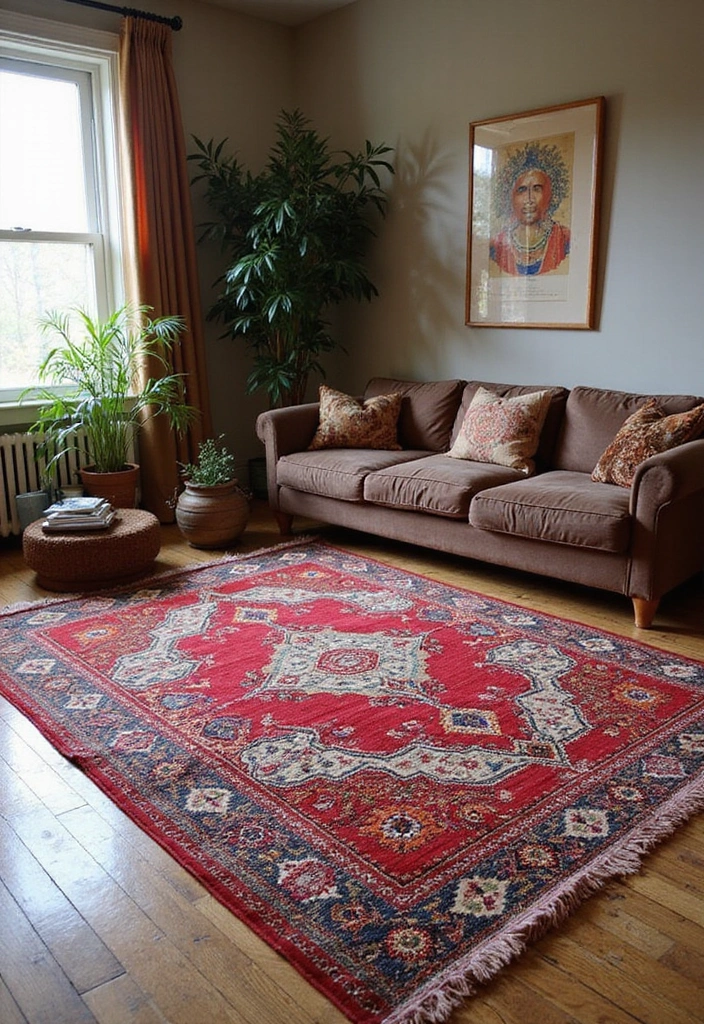 30 Indian Living Room Decor Ideas for Vibrant Homes - 27. Cultural Rugs 1