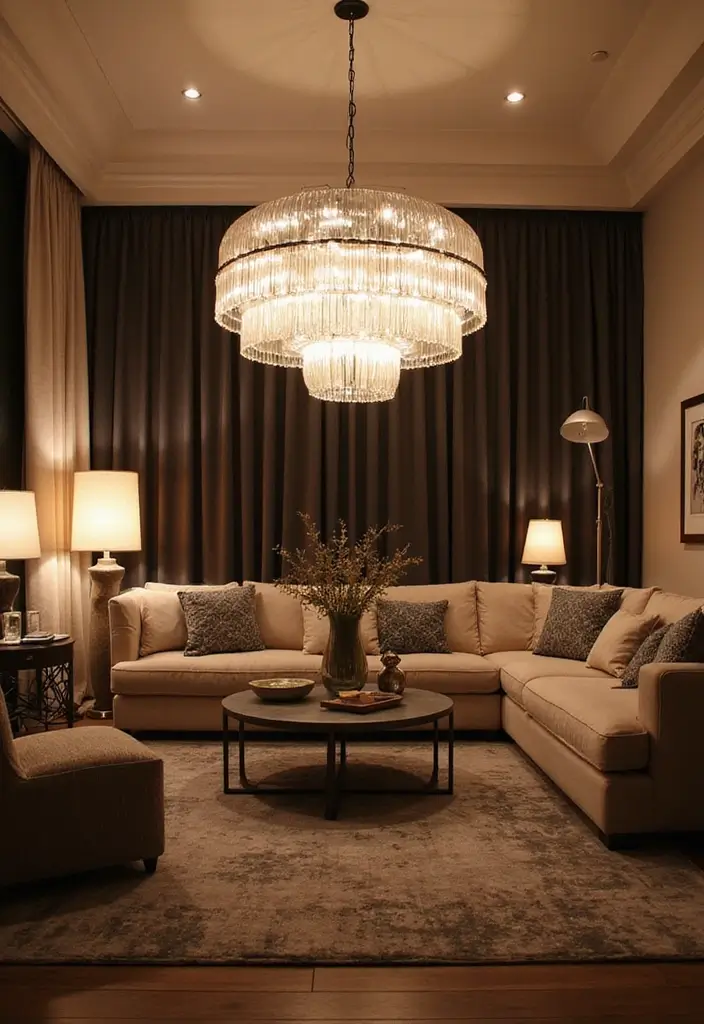 30 Indian Living Room Decor Ideas for Vibrant Homes - 7. Statement Lighting 1