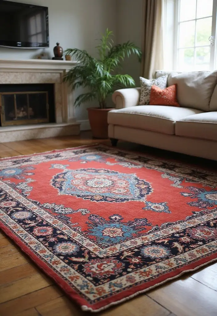 30 Indian Living Room Decor Ideas for Vibrant Homes - 9. Colorful Rugs 1