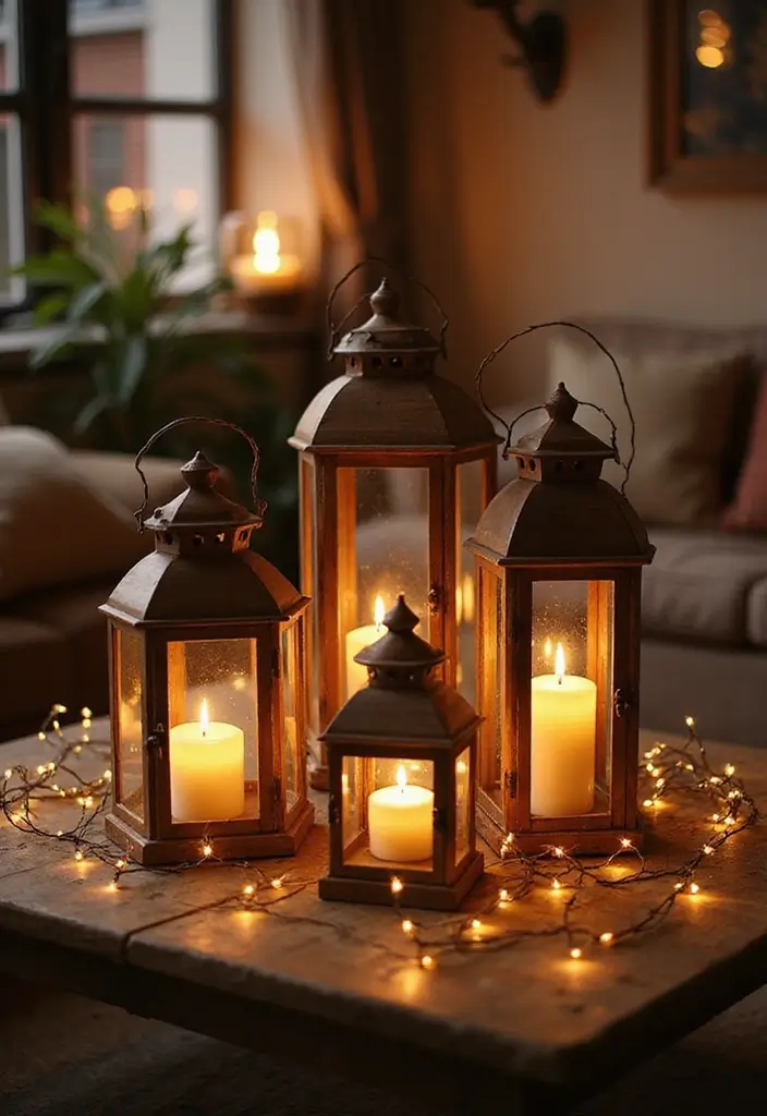 30 Lantern Living Room Decor Ideas - 1. Rustic Wooden Lanterns 1