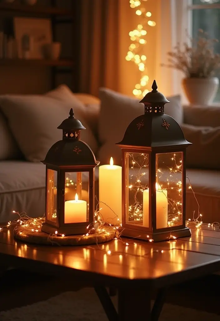 30 Lantern Living Room Decor Ideas - 14. Lanterns with Candles or Fairy Lights 1