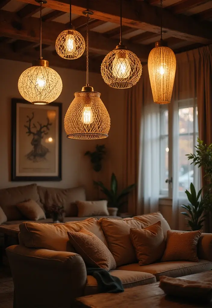 30 Lantern Living Room Decor Ideas - 15. Lanterns Hanging from the Ceiling 1