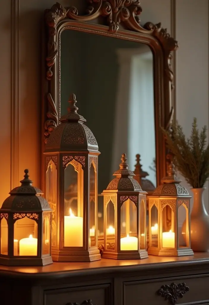 30 Lantern Living Room Decor Ideas - 16. Lanterns with Mirrors 1