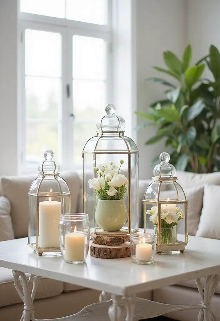 30 Lantern Living Room Decor Ideas - 2. Elegant Glass Lanterns 1