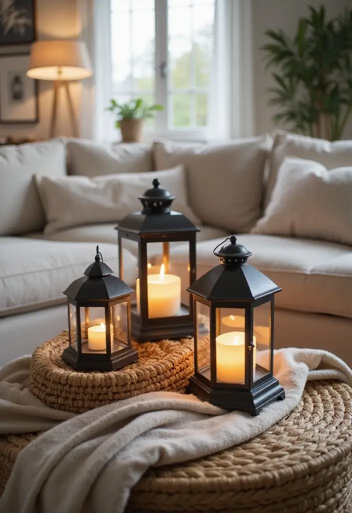 30 Lantern Living Room Decor Ideas - 22. Lanterns with Textural Accents 1