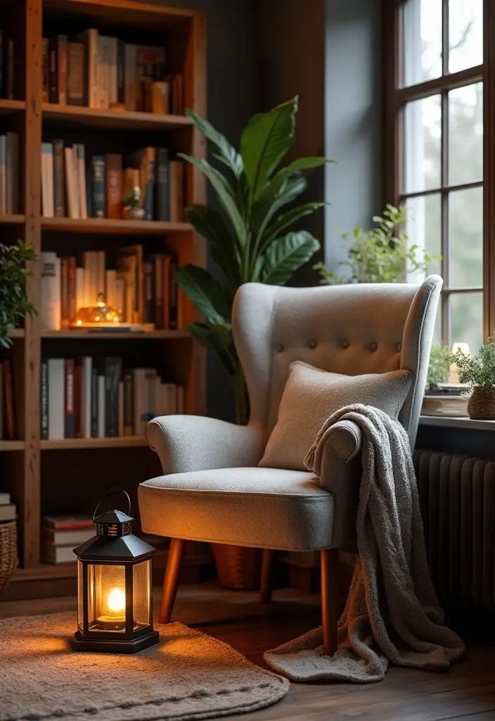 30 Lantern Living Room Decor Ideas - 26. Lanterns for a Cozy Reading Nook 1