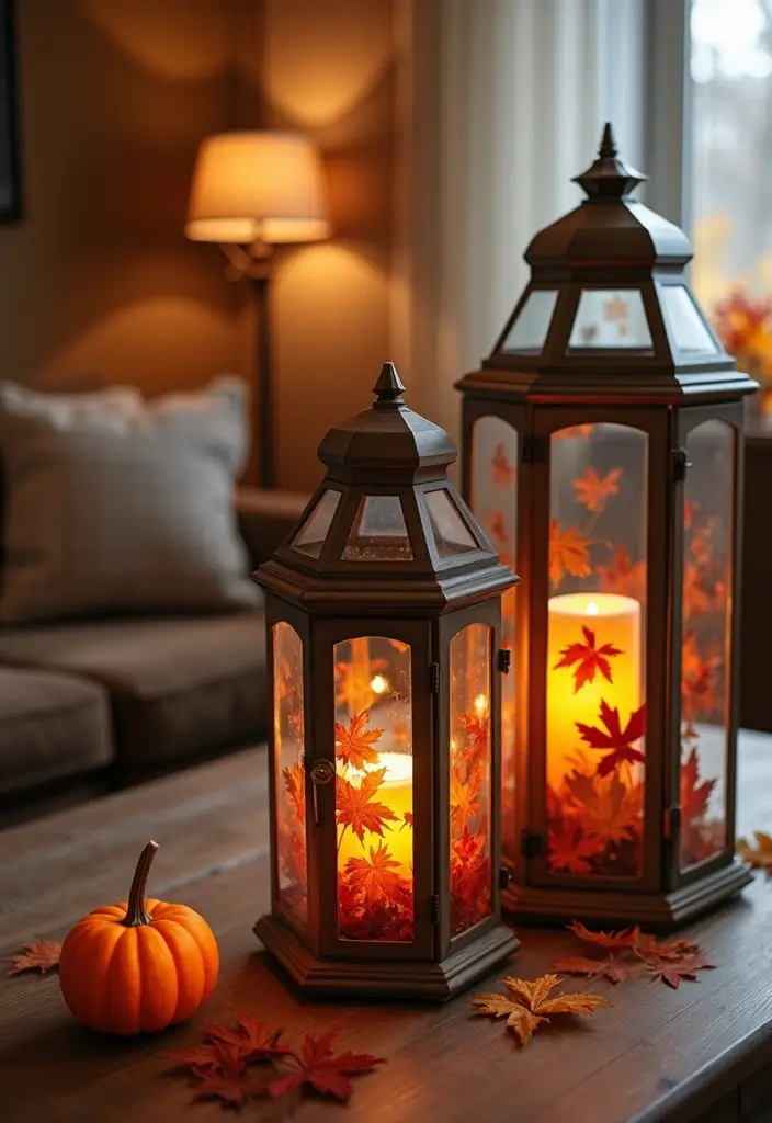 30 Lantern Living Room Decor Ideas - 5. Lanterns with Seasonal Decor 1
