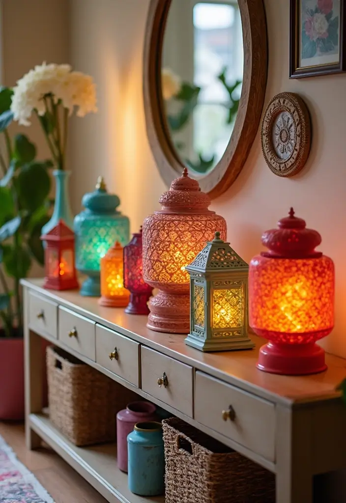 30 Lantern Living Room Decor Ideas - 9. Lanterns with Colorful Accents 1