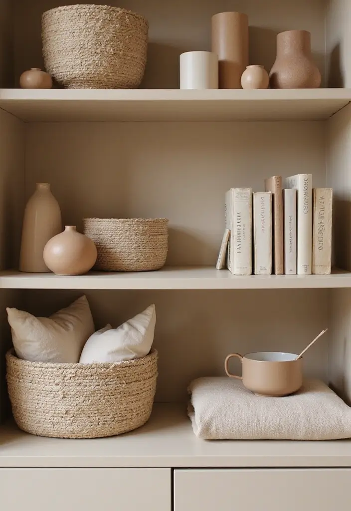 30 Living Room Bookshelf Decor Ideas - 1. Layered Textures 1