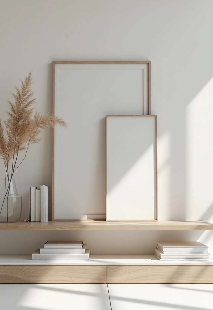 30 Living Room Bookshelf Decor Ideas - 16. Minimalistic Art Pieces 1