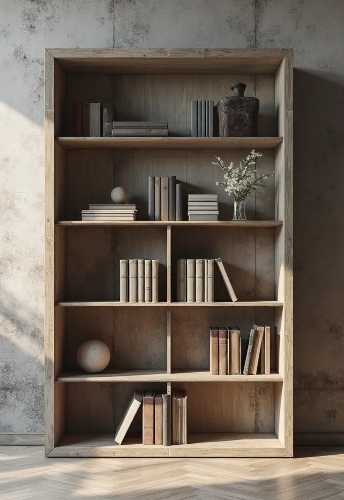 30 Living Room Bookshelf Decor Ideas - 17. Textured Wall Backdrops 1