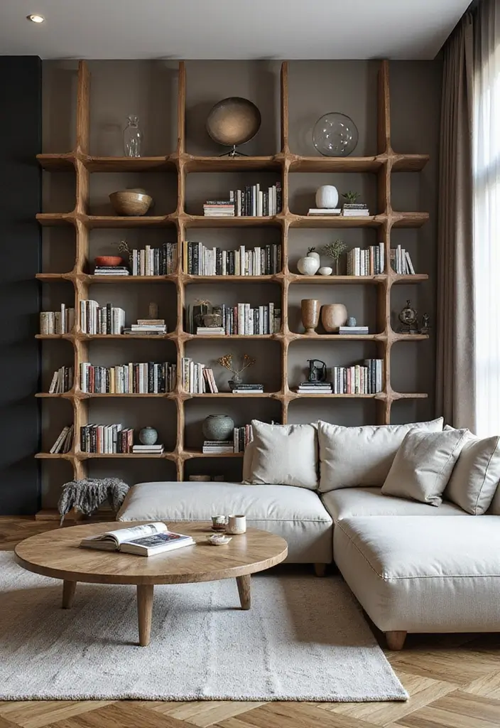 30 Living Room Bookshelf Decor Ideas - 22. Unique Shelving Units 1
