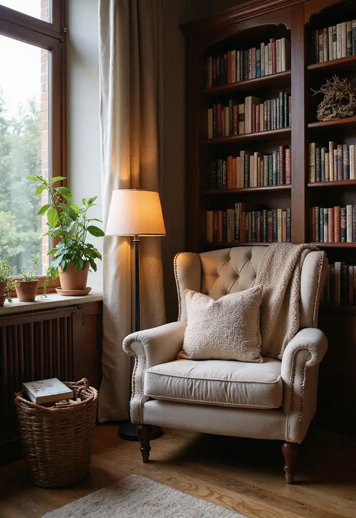 30 Living Room Bookshelf Decor Ideas - 5. Cozy Reading Nooks 1