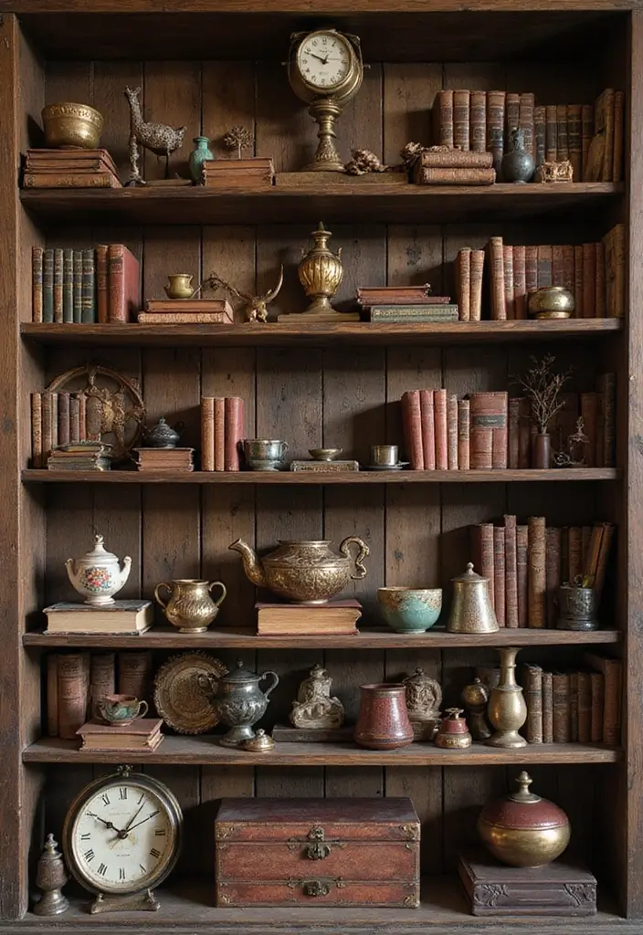 30 Living Room Bookshelf Decor Ideas - 7. Vintage Charm 1