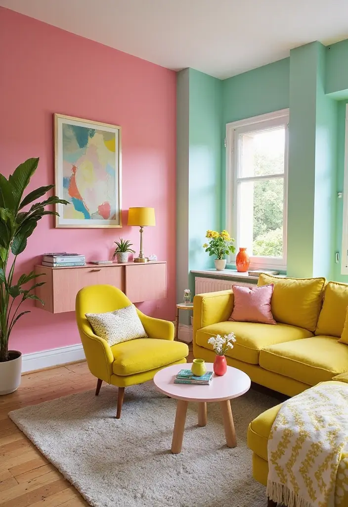 30 Living Room Color Decor Ideas - 11. Playful Candy Colors 1