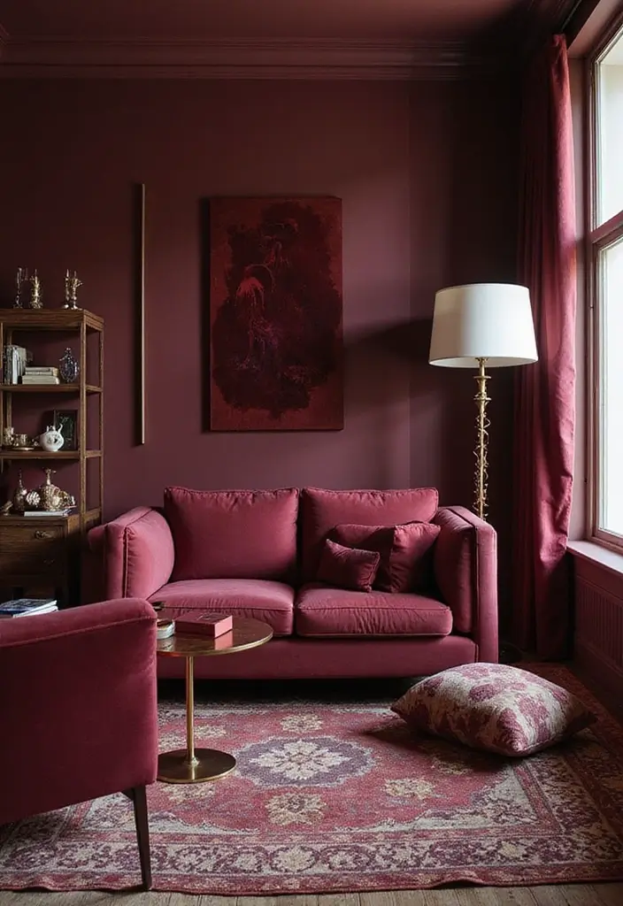 30 Living Room Color Decor Ideas - 16. Bold Burgundy 1