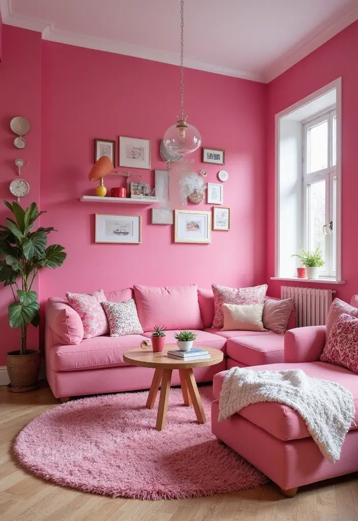 30 Living Room Color Decor Ideas - 17. Bright Pink Accents 1