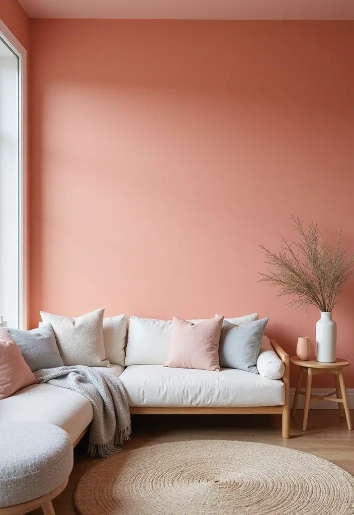 30 Living Room Color Decor Ideas - 18. Soft Coral 1