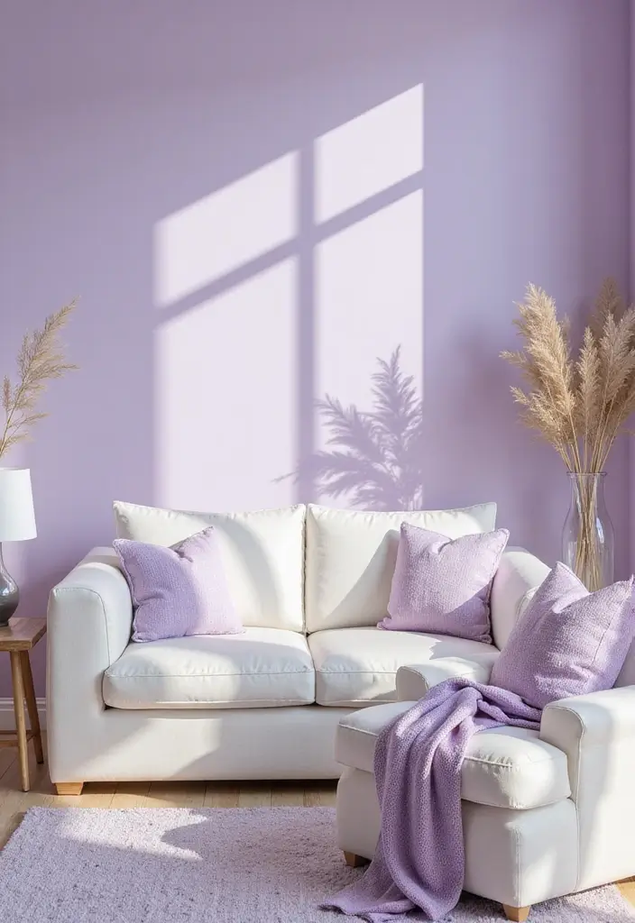 30 Living Room Color Decor Ideas - 20. Soft Lavender 1