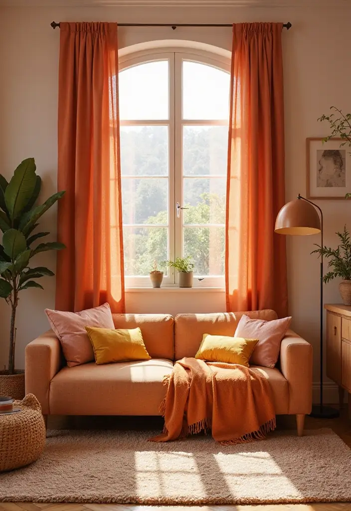 30 Living Room Color Decor Ideas - 22. Warm Sunset Hues 1