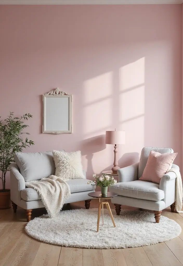 30 Living Room Color Decor Ideas - 25. Soft Blush 1