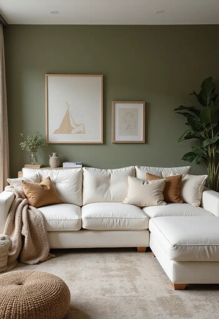 30 Living Room Color Decor Ideas - 29. Modern Olive 1