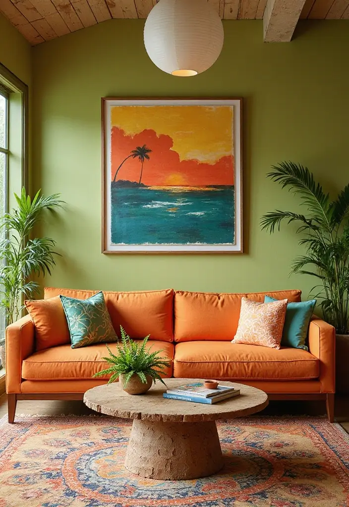 30 Living Room Color Decor Ideas - 5. Vibrant Tropical Palette 1