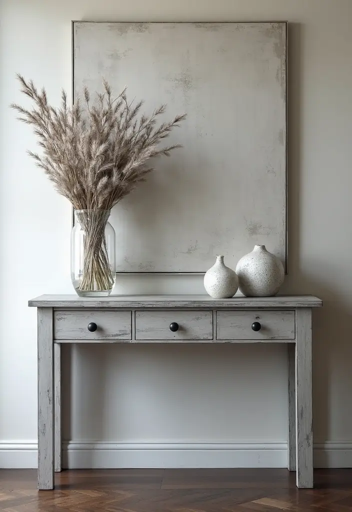 30 Living Room Console Table Decor Ideas - 10. Monochromatic Magic 1