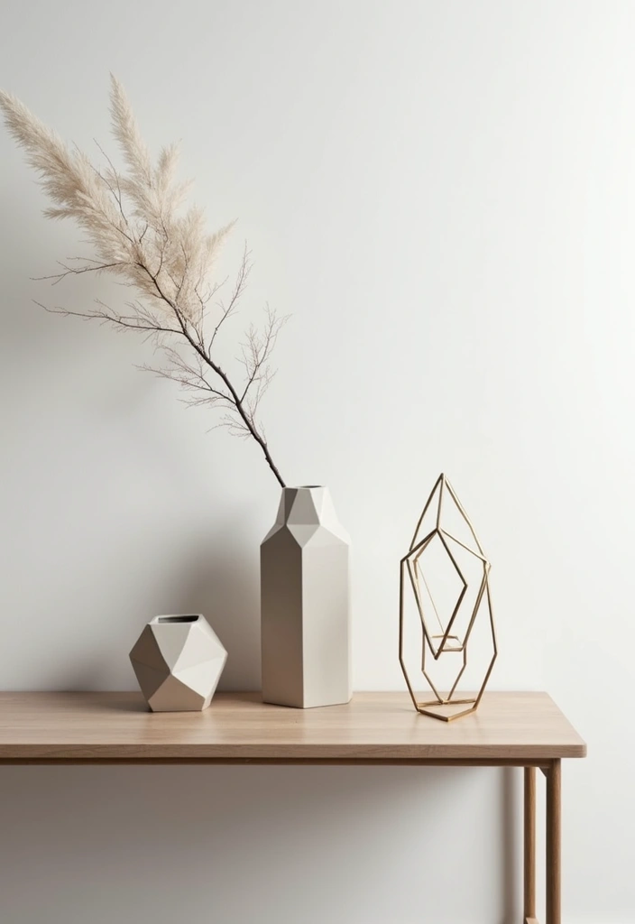 30 Living Room Console Table Decor Ideas - 11. Geometric Shapes 1