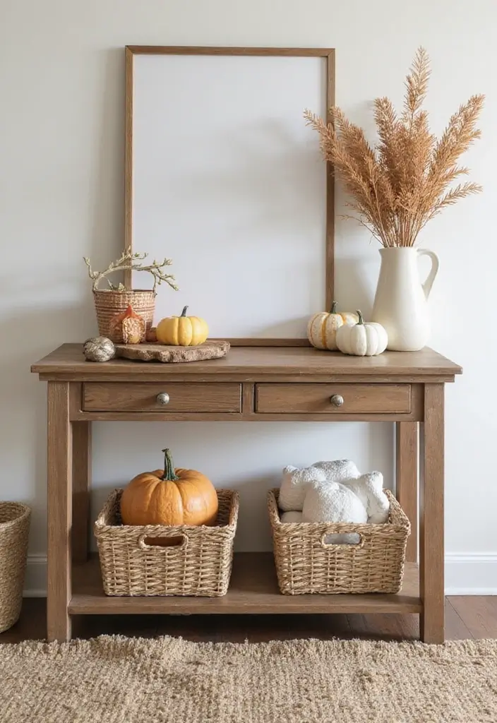 30 Living Room Console Table Decor Ideas - 12. Seasonal Decor 1
