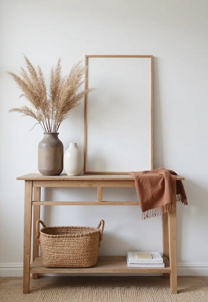 30 Living Room Console Table Decor Ideas - 14. Textured Fabrics 1