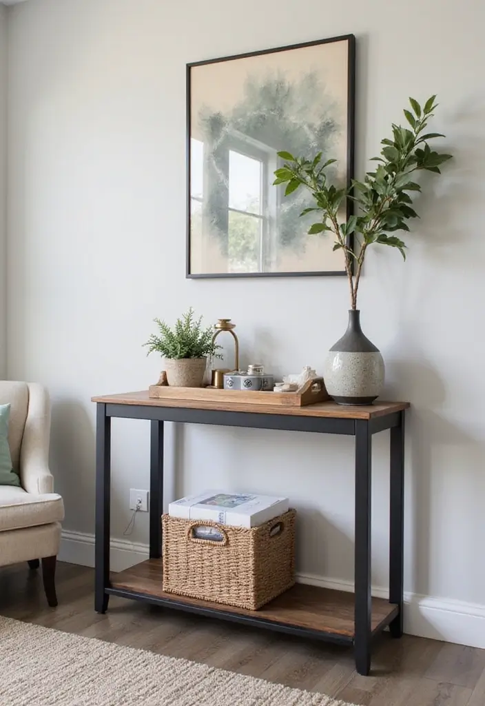 30 Living Room Console Table Decor Ideas - 19. Layering with Trays 1