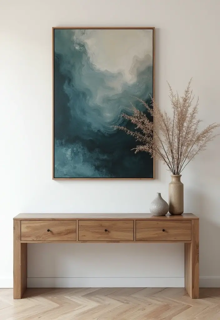 30 Living Room Console Table Decor Ideas - 24. Pairing with Artwork 1