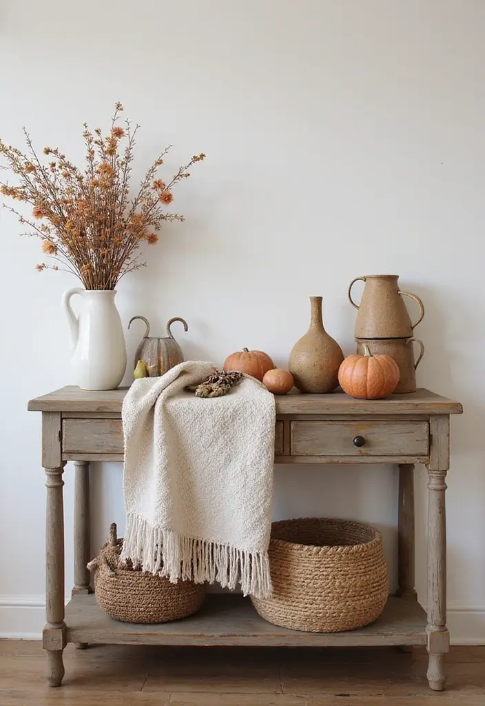 30 Living Room Console Table Decor Ideas - 28. Seasonal Textiles 1