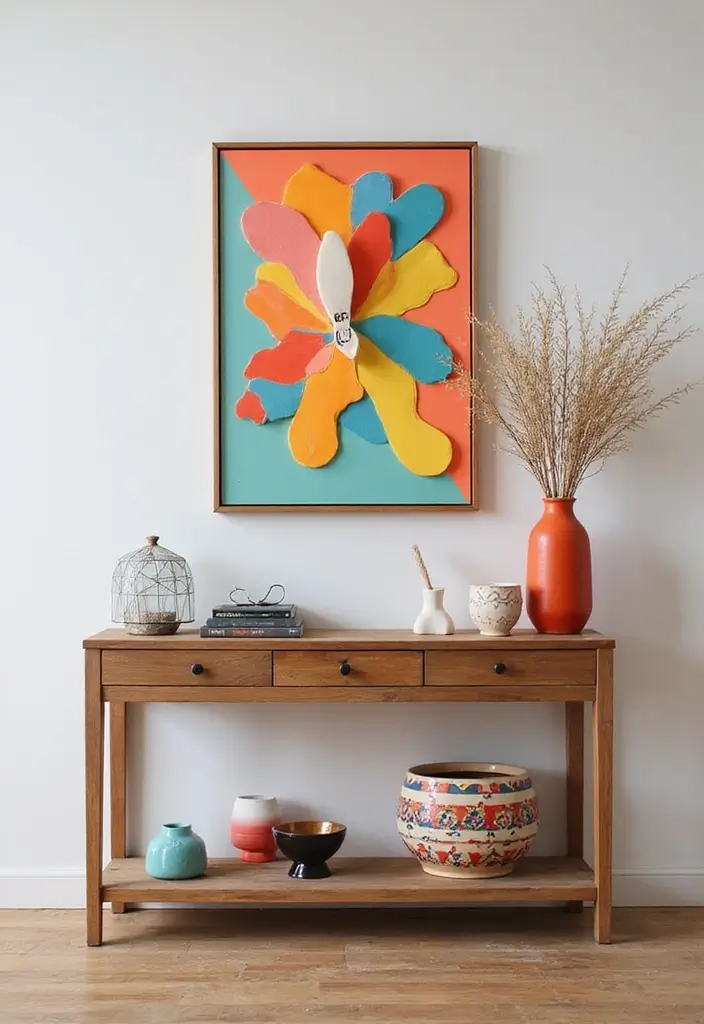 30 Living Room Console Table Decor Ideas - 5. Colorful Accents 1