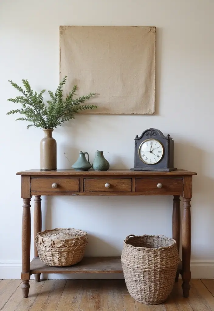 30 Living Room Console Table Decor Ideas - 8. Vintage Finds 1