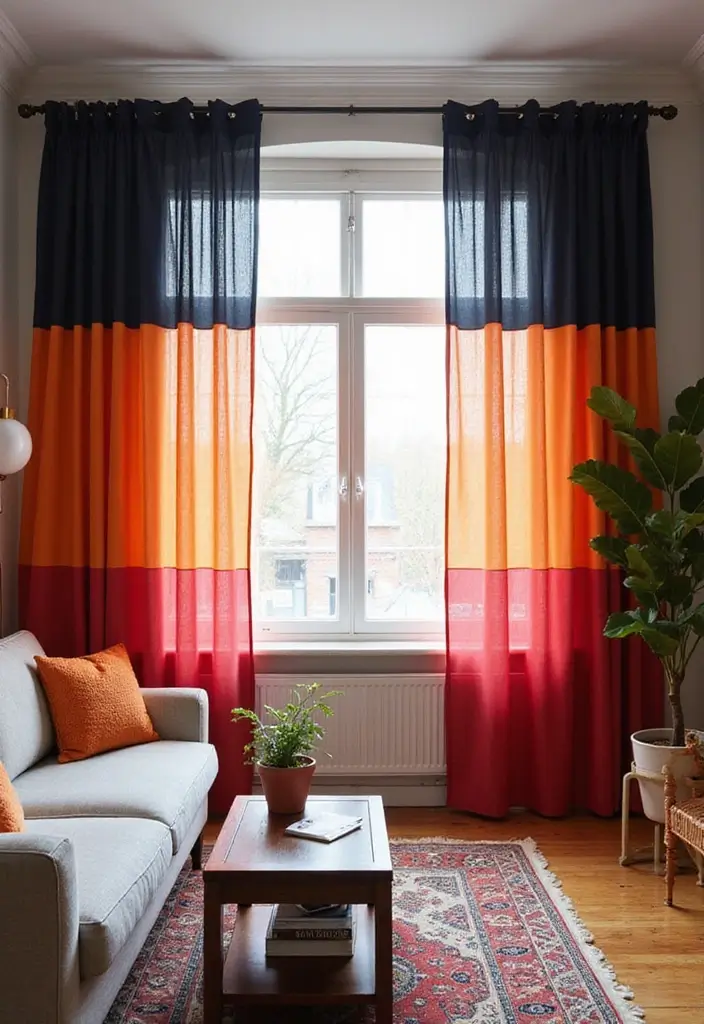 30 Living Room Curtain Ideas for Every Style - 11. Color-Blocked Curtains 1