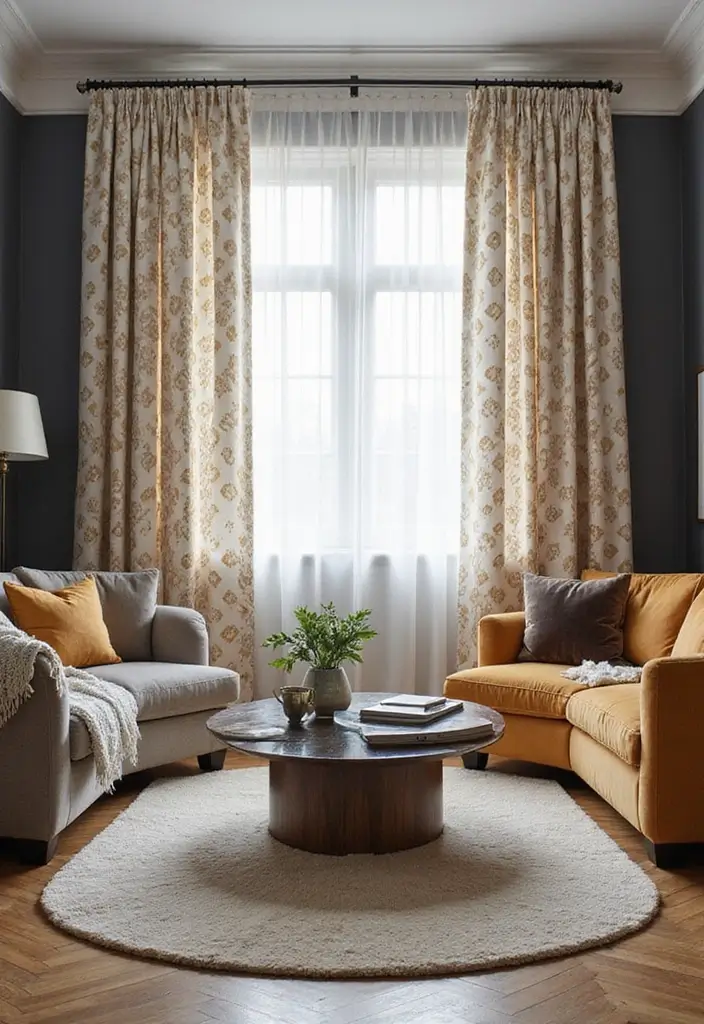 30 Living Room Curtain Ideas for Every Style - 15. Geometric Patterns 1