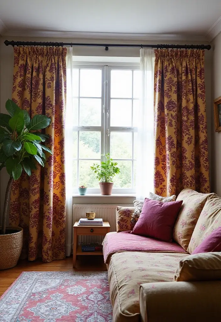 30 Living Room Curtain Ideas for Every Style - 16. Printed Curtains for Personality 1