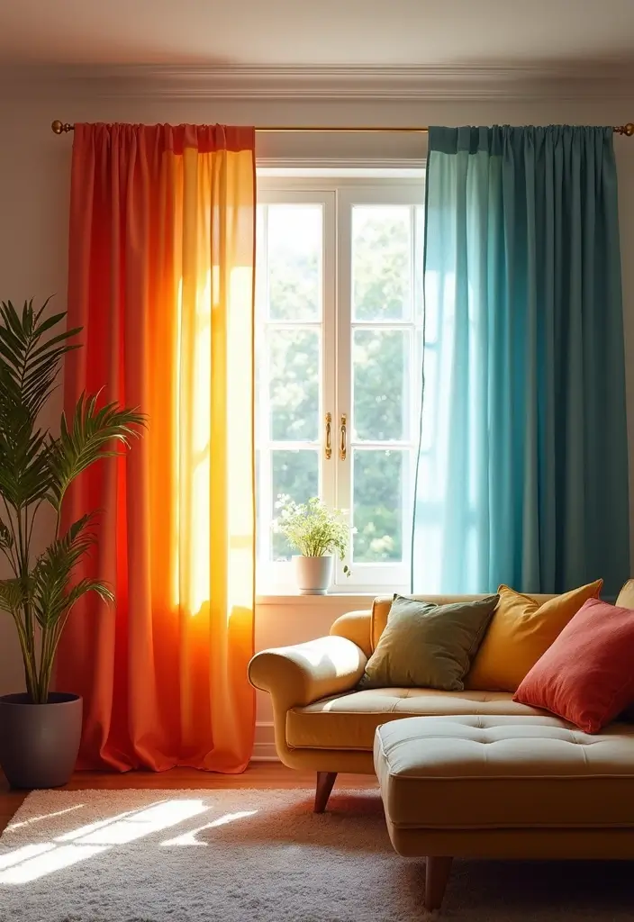 30 Living Room Curtain Ideas for Every Style - 23. Colorful Ombre Curtains 1