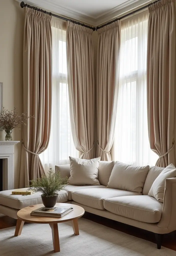 30 Living Room Curtain Ideas for Every Style - 27. Elegant Box Pleat Curtains 1