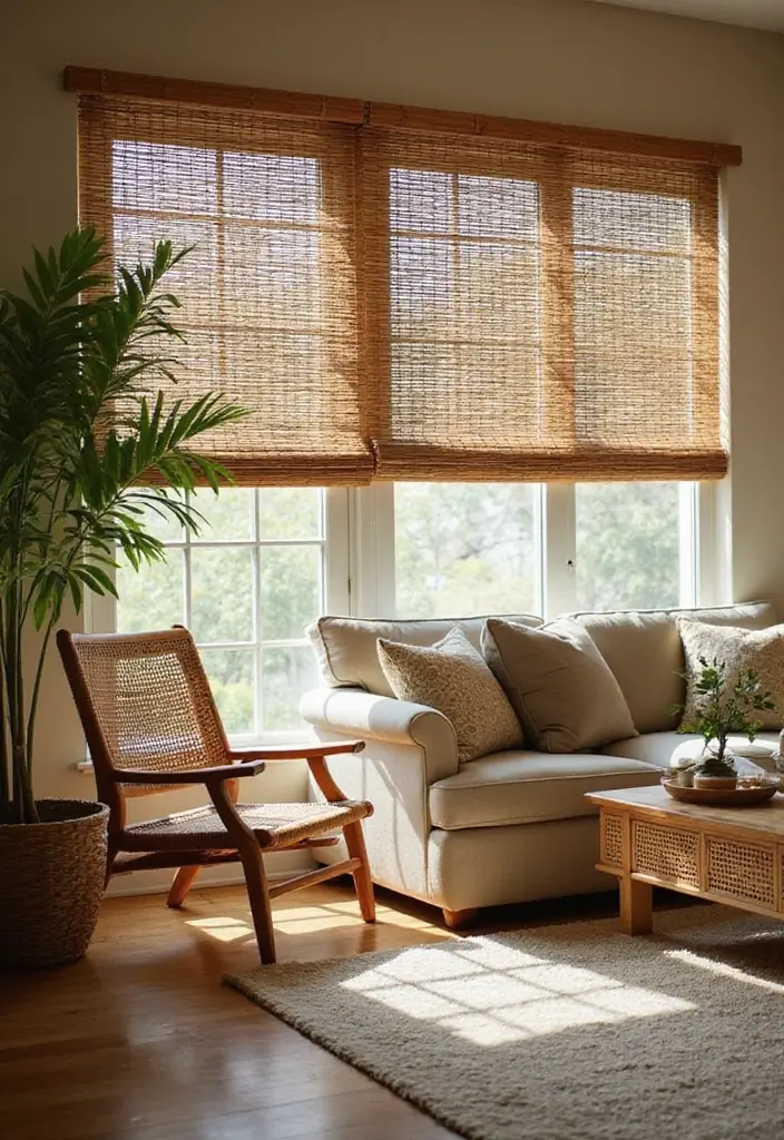 30 Living Room Curtain Ideas for Every Style - 3. Bamboo Blinds Beauty 1