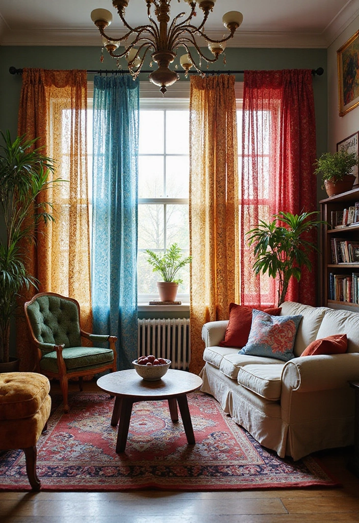 30 Living Room Curtain Ideas for Every Style - 30. Mixed Textiles for Eclectic Style 1
