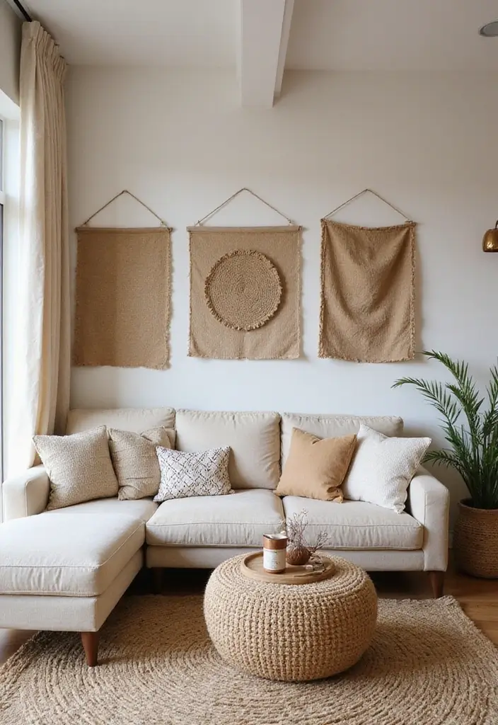 30 Living Room Curtain Ideas for Every Style - 5. Jute Panels for Texture 1