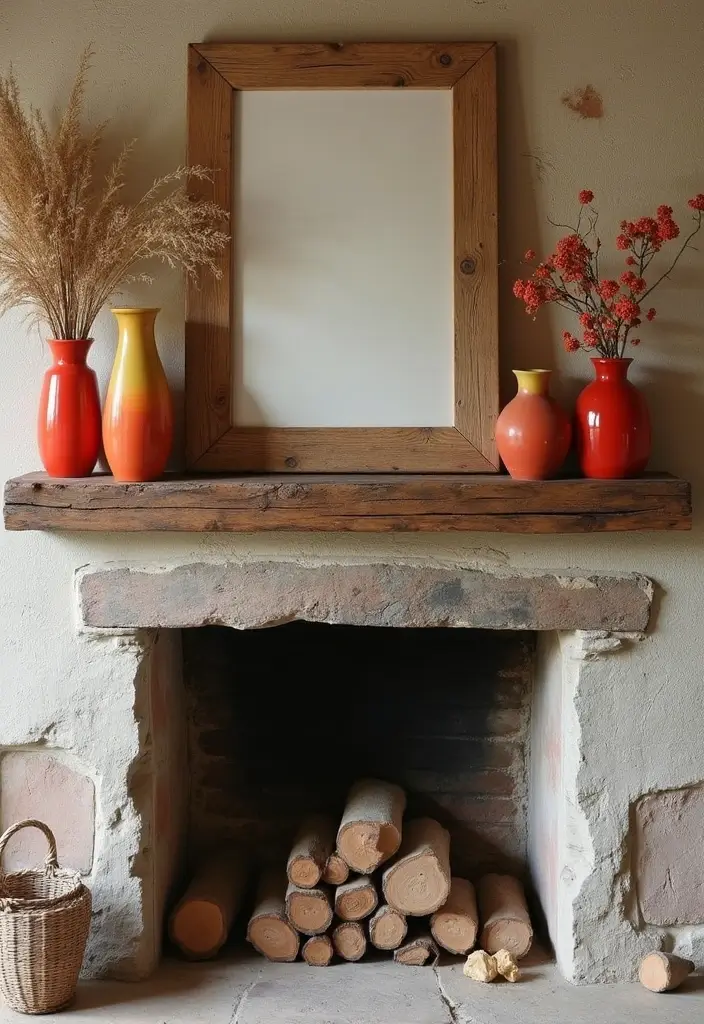 30 Living Room Mantle Decor Ideas: Rustic Farmhouse Style - 12. Colorful Accents 1