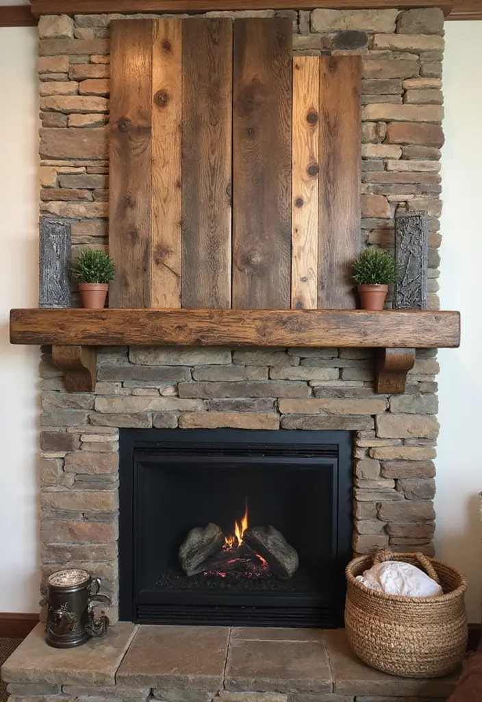 30 Living Room Mantle Decor Ideas: Rustic Farmhouse Style - 16. Reclaimed Materials 1