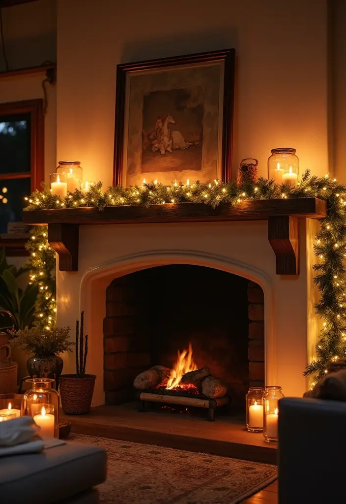 30 Living Room Mantle Decor Ideas: Rustic Farmhouse Style - 17. Soft Lighting 1